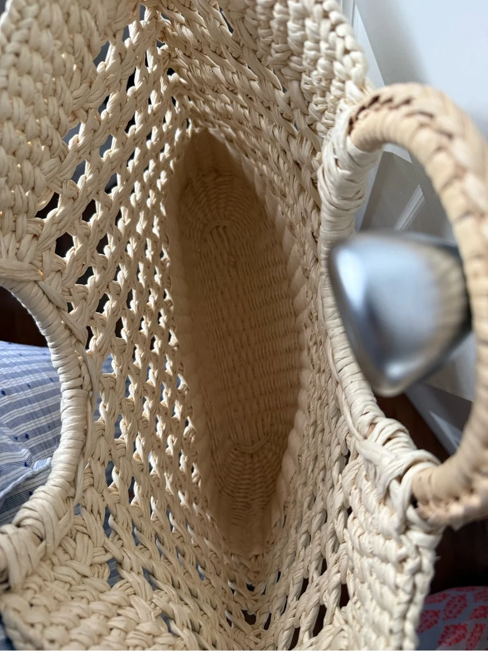 H&M Woven Round-Handle Straw Tote Bag in Natural